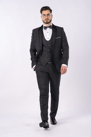 Costum Ceremonie - Negru/Gri Texturat Format din 3 Piese