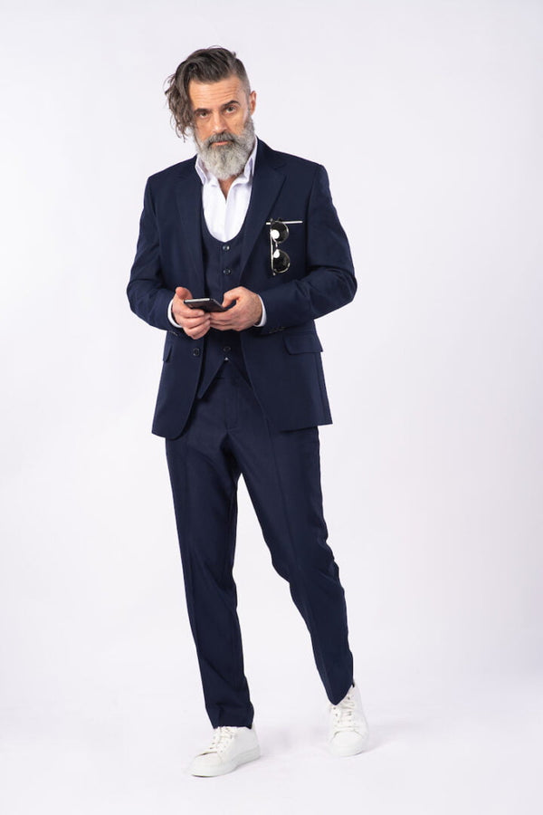 Costum Clasic Bărbați - Bleumarin Texturat Format din 3 Piese