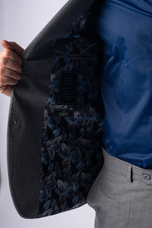 Costum Clasic Bărbați - Gri UNI cu Dungi Bleu Format din 2 Piese