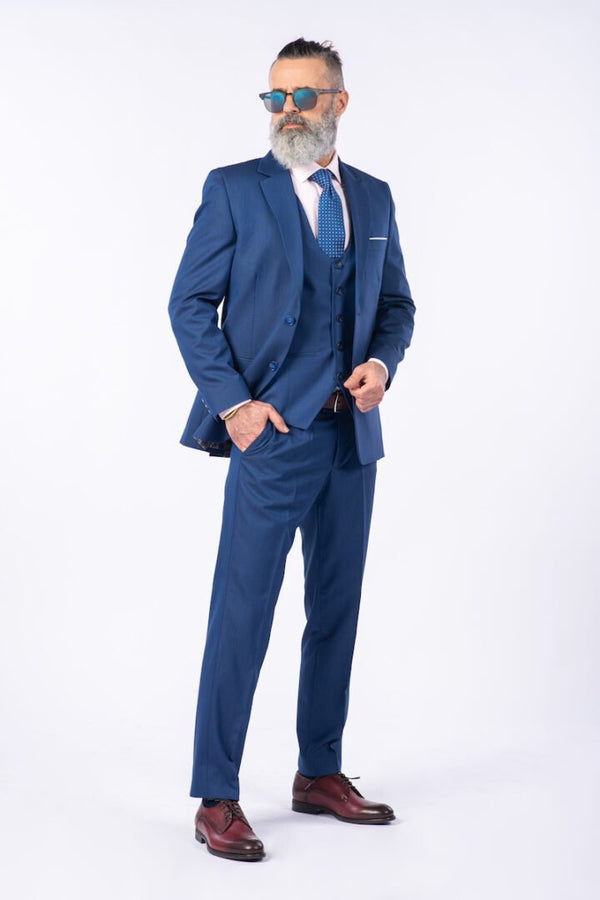 Costum Clasic Bărbați - Albastru UNI Format din 3 Piese