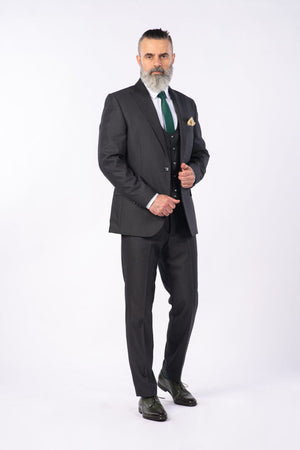 Costum Clasic Bărbați - Negru/Gri Texturat Format din 3 Piese