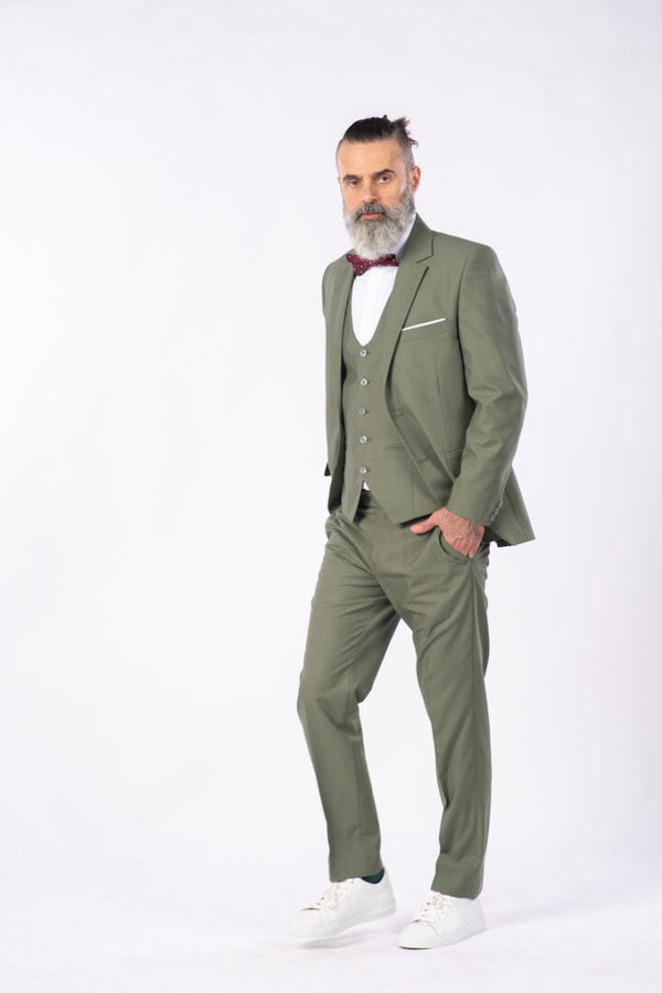 Costum Clasic Bărbați - Verde Olive UNI Format din 3 Piese