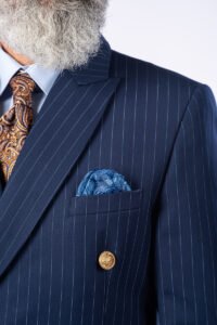 Costum 2 Rânduri Nasturi - Bleumarin cu Dungi Bleu