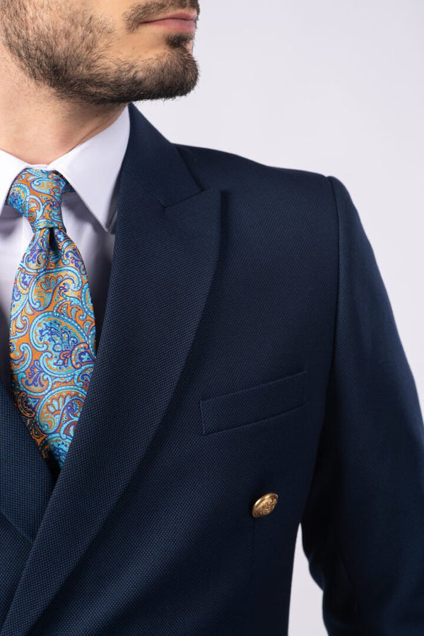Costum 2 Rânduri Nasturi - Bleumarin Texturat Format din 2 Piese