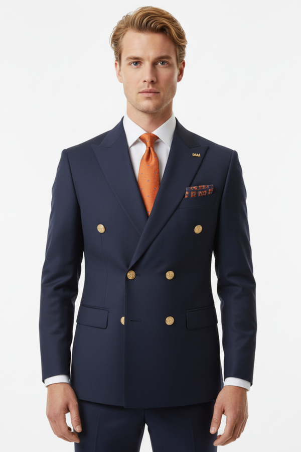 Costum la Două Rânduri de Nasturi Bleumarin 6AM7052R