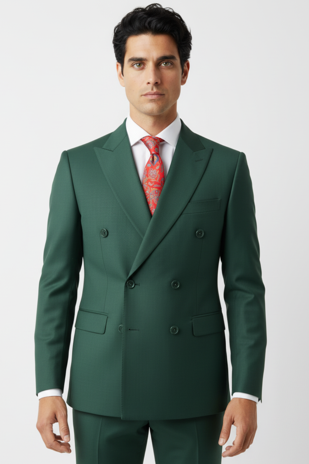 Costum la Două Rânduri de Nasturi Verde 6AMA179