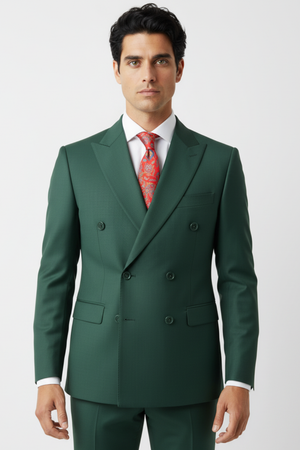 Costum la Două Rânduri de Nasturi Verde 6AMA179