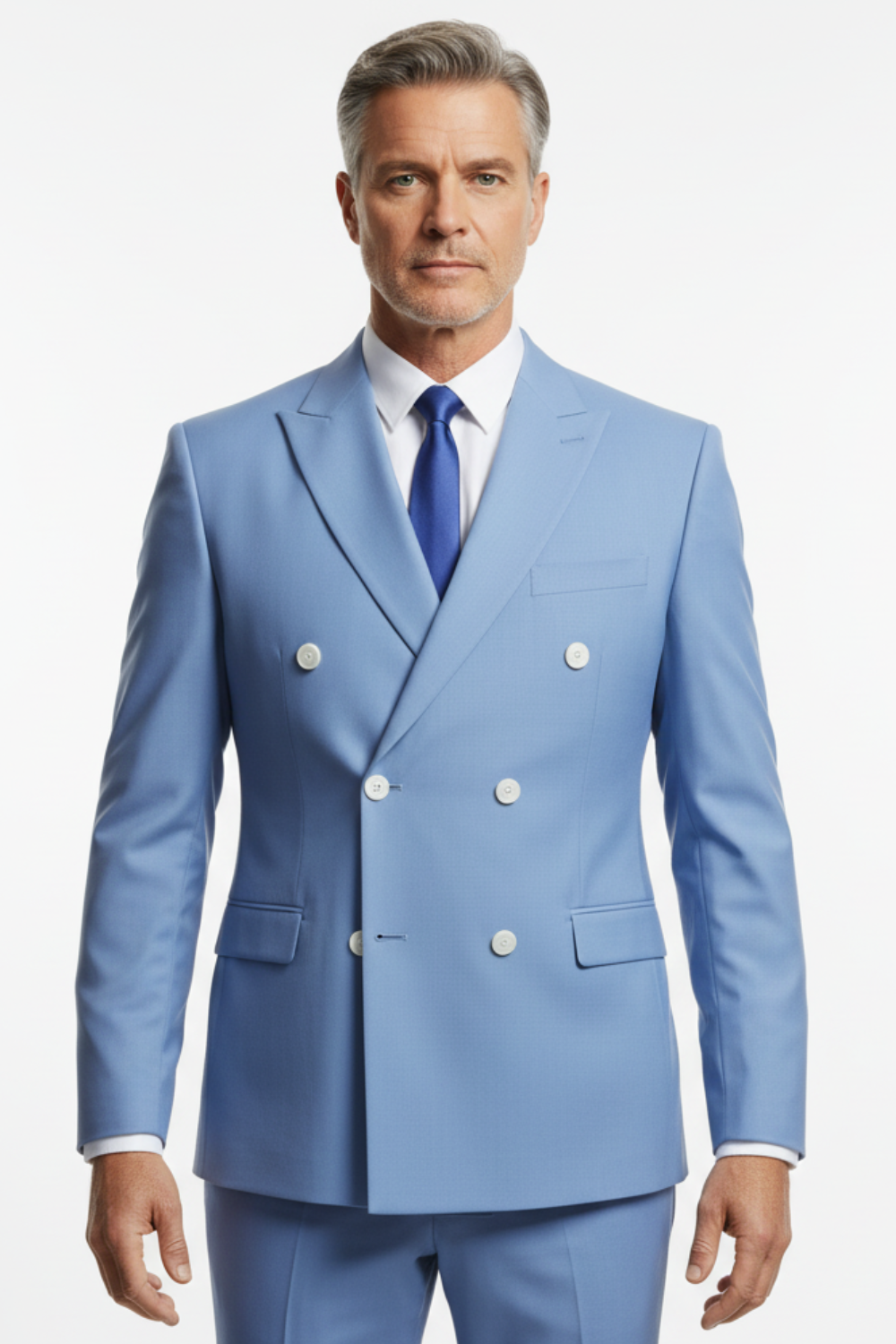 Costum din Lână la Două Rânduri de Nasturi - Albastru 6AM123