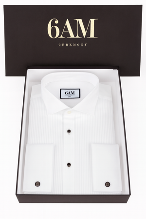 Cămașă Bărbați White Tie cu Guler Rândunică și Plastron 6AM