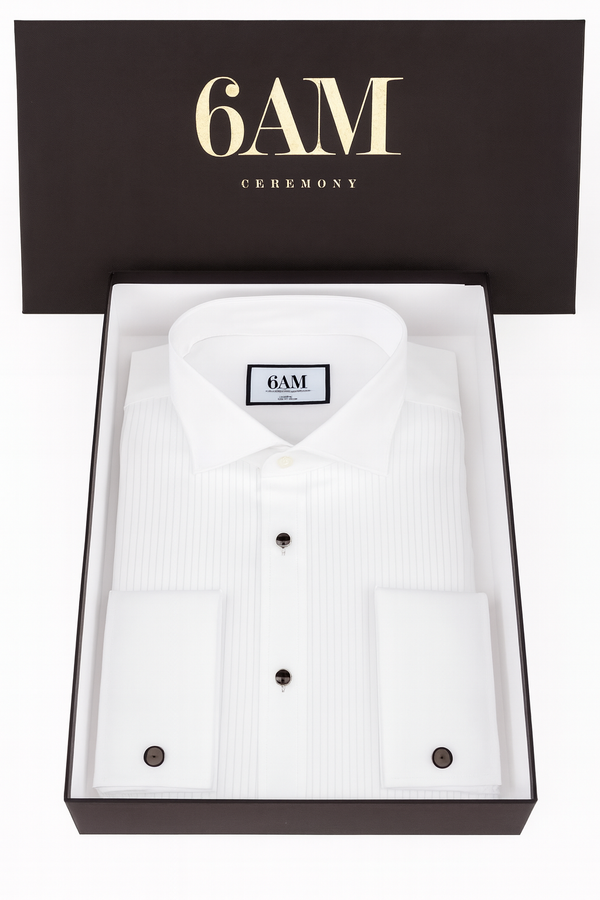Cămașă Bărbați White Tie cu Guler Rândunică și Plastron 6AM
