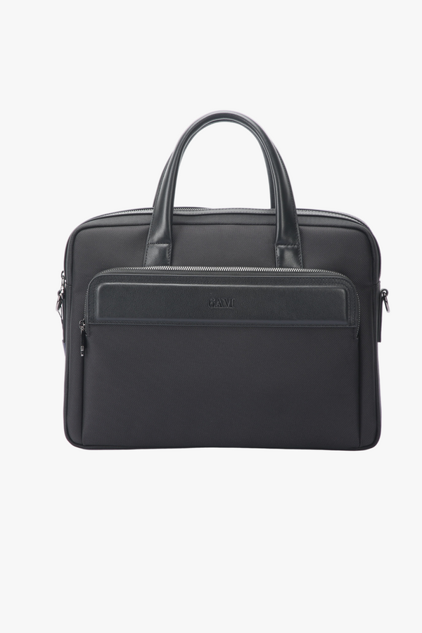 Geantă neagră pentru laptop din piele și material textil