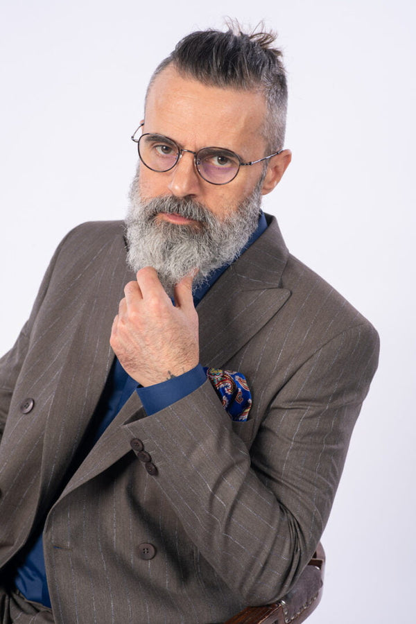 Costum 2 Rânduri Nasturi - Maro Dungi Bleu Format din 2 Piese