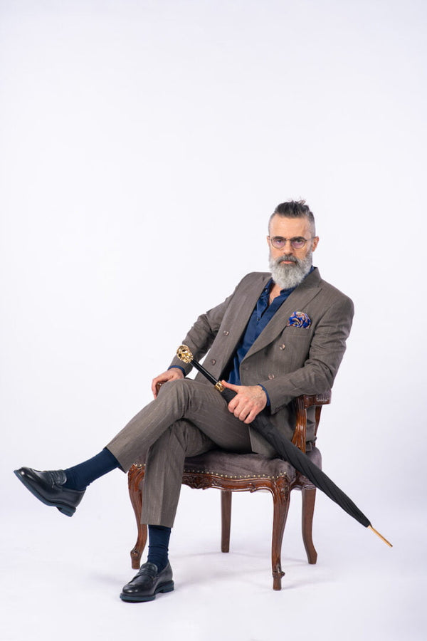 Costum 2 Rânduri Nasturi - Maro Dungi Bleu Format din 2 Piese