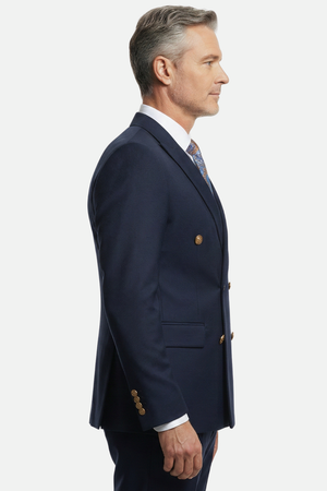 Costum la Două Rânduri de Nasturi - Bleumarin Texturat 6AM103R