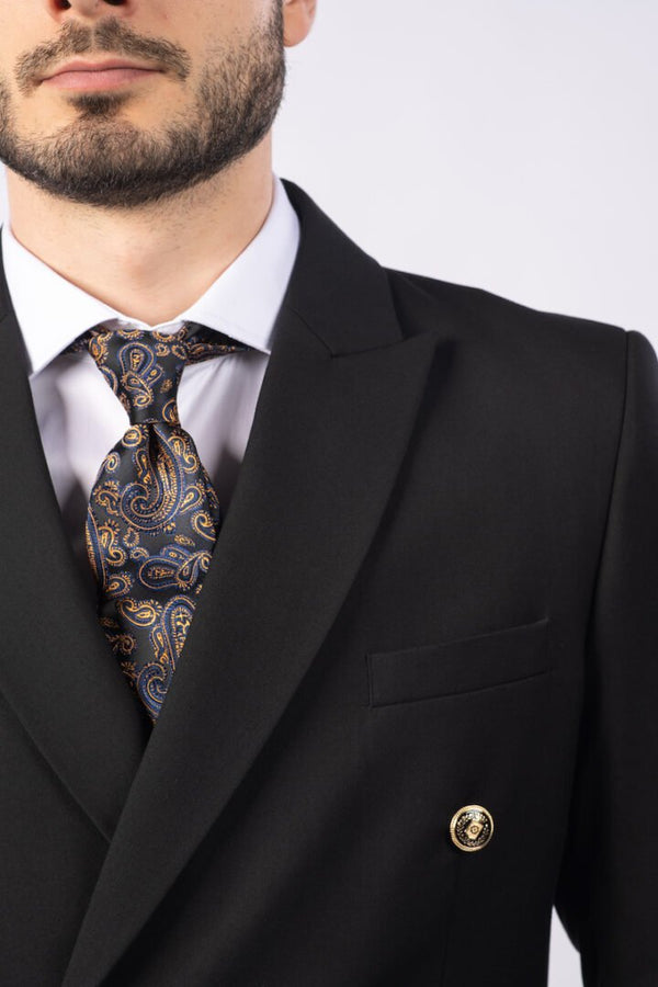 Costum 2 Rânduri Nasturi - Negru Format din 2 Piese