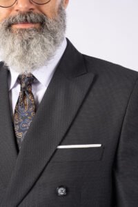 Costum 2 Rânduri Nasturi - Negru/Gri Texturat Format din 2 Piese