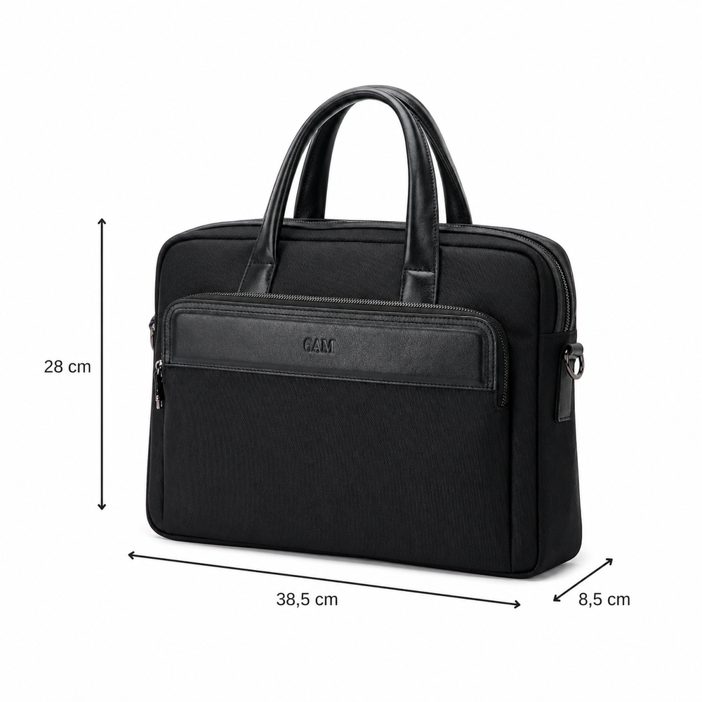 Geantă neagră pentru laptop din piele și material textil