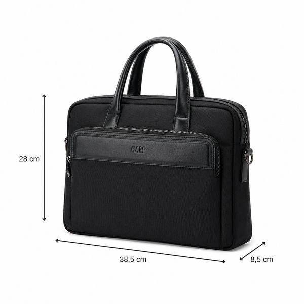 Geantă neagră pentru laptop din piele și material textil