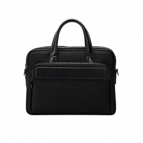 Geantă neagră pentru laptop din piele și material textil